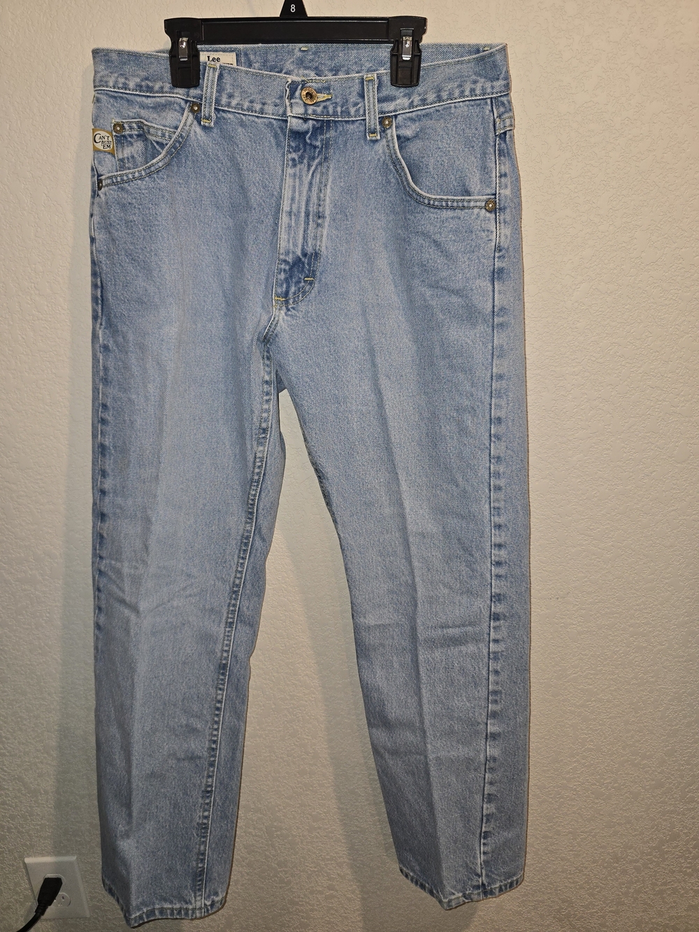 Vintage 90s Lee Dungarees "Can't Bust 'Em" Light Wash Straight Leg Jeans - 33x30